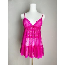 Victoria s Secret Sheer Lace Satin Bow Babydoll Lingerie Women s Small Pink NWT