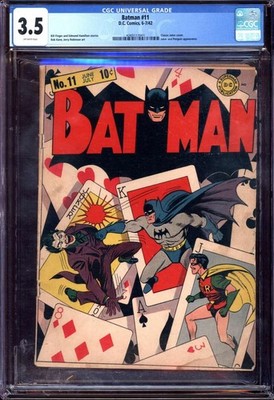 BATMAN #11 CGC 3.5 OW PAGES // ICONIC BATMAN + JOKER COVER DC