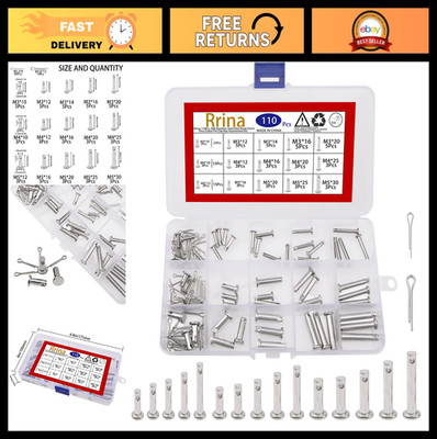 110Pcs Stainless Steel Clevis Pins & Cotter Clips Assortment Kit - M3 M4 M5 Size