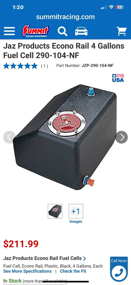 Pila de combustible Summit Racing Dragster 4 galones plástico negro. # 290-104 - NF. Foto 4 de 4