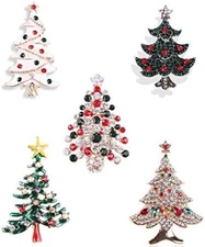 5 Pcs Vintage Crystal Christmas Tree Brooch Pin Jewelry Gift Accessories Woman