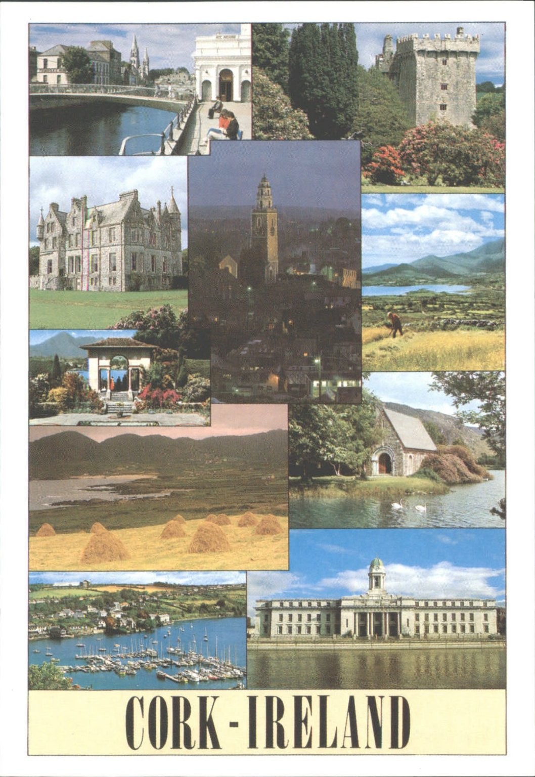 Vintage John Hinde Postcard: Scenic Cork Ireland Collage - Castles, Lakes