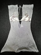 Tiger Mist Mini Dress Womens XL Silver Metallic Mesh Pullover Going Out Cocktail