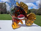 New ListingBlenko Glass Minnow Fish In Topaz with Sparkle Malachite Green Frit ~Brand New~