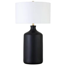 Henn&Hart 29 Tall Ceramic Table Lamp with Fabric Shade in Matte Black, for