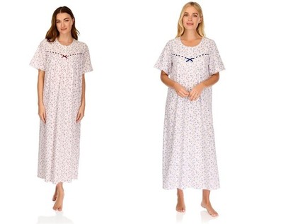 Damen langes Nachthemd 50'' Baumwollmischung Blumen Spitze Nachthemd S-3XL
