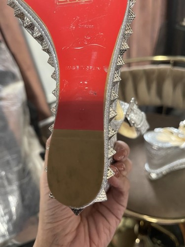 Neu im Karton Christian Louboutin Pyraclou Glitzer Espadrille Keilabsatz Sandale Silber 40EU /10 - Bild 10 von 11