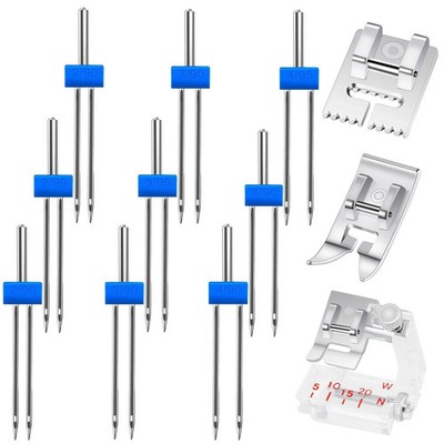 9 Pack Twin Needles for Sewing Machine, Double Twin Needles with 3 Pieces