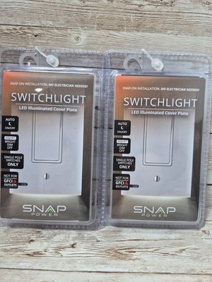 SnapPower SwitchLight LED Rocker Wall Plate White S1SW-KWH-SP20-2 Lot Of 2 New