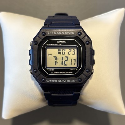 Casio Illuminator Digital Watch W-218H Navy Blue Black WR 50m Alarm Chrono Works