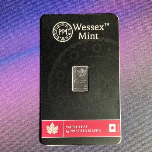 Maple leaf .999 Solid Fine Silver 1g Bar Wessex Mint.  Collect - Gift - Invest.