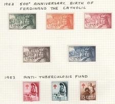 Spain 1952 Ferdinand and 1953 Anti-TB sets f mint sg1178-1186 c£35