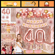 40th Birthday Decorations Kit - 62Pcs Pink Rose Gold Party Supplies for Women