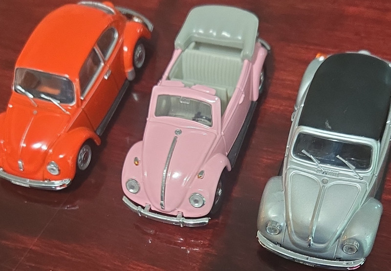 Volkswagen Beetle Diecast Toy Cars Lot of 3 - Orange Pink Gray Black