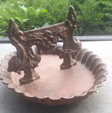 Antique Victorian  Ornate Cast Iron Boot Scraper with Tray Pie Crust Edge