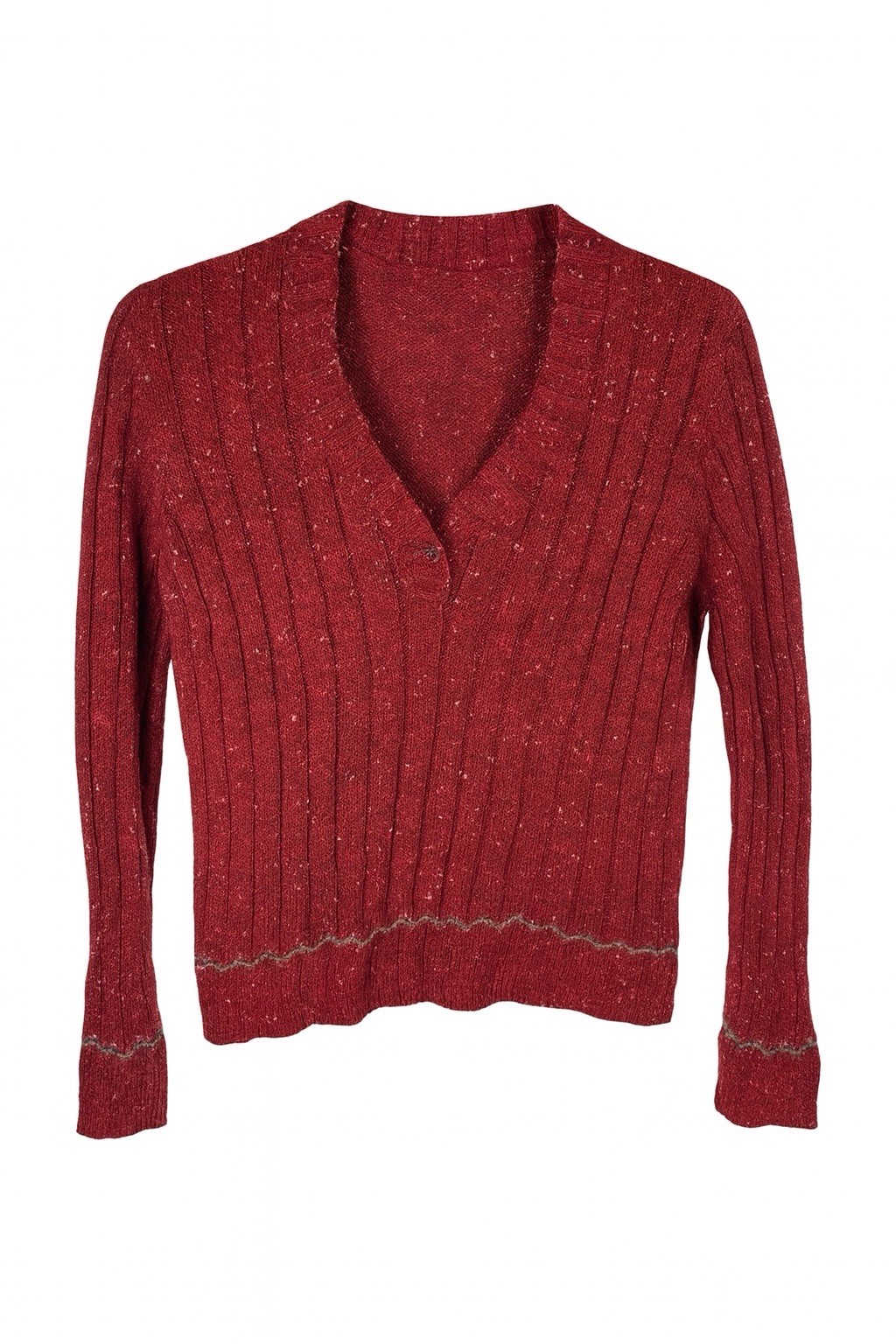 Woolrich Red Ruby Heather V Neck Cable Knit Sweat… - image 1