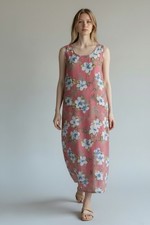 VTG Pink Tropical Hawaiian Dress Maxi Large 90s Flowey Feminine Boho Travel