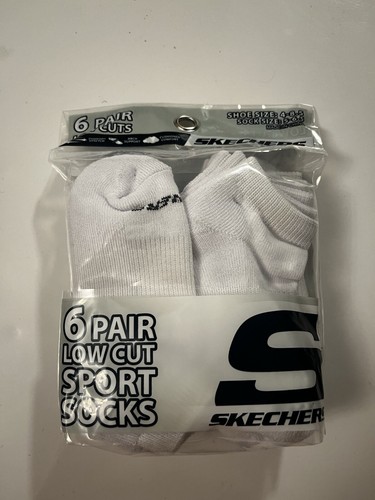 Solid White Sketchers 6 Pair Crew Sports Socks 5-6.5 Kids White Low Cut New