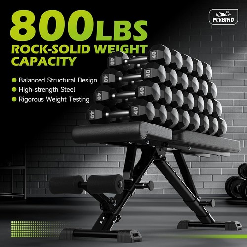 FLYBIRD Weight Bench, Adjustable Strength Training Bench for Full Body 800LBS - Picture 3 of 8