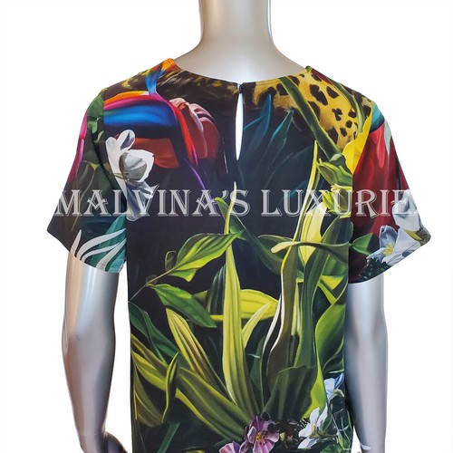 VESTIDO ROBERTO CAVALLI PARADISE FOUND ESTAMPADO MANGA CORTA $1,095 talla IT 38 2 EE. UU. - Imagen 9 de 23