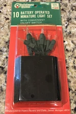 Christmas Time 10 Battery Operated Miniature Light Set With ON/OFF Switch, NEW!