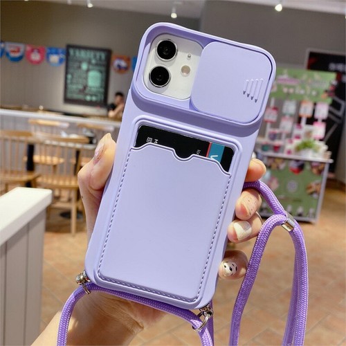 For iPhone 14 13 12 Pro Max 11 XS XR 7 8 Crossbody Necklace Card Slot Case Cover - Photo 18 sur 21
