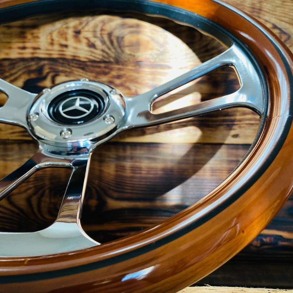 14" Real Wood Steering Wheel For Mercedes Benz W114 W115 W113 W123 W124 W201 - Изображение 3 из 4