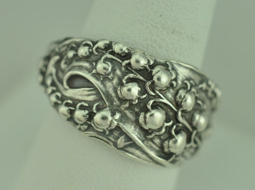 Large 925 Sterling Silver Lily Of The Valley Flower Floral Adjustable Spoon Ring - Picture 2 of 6