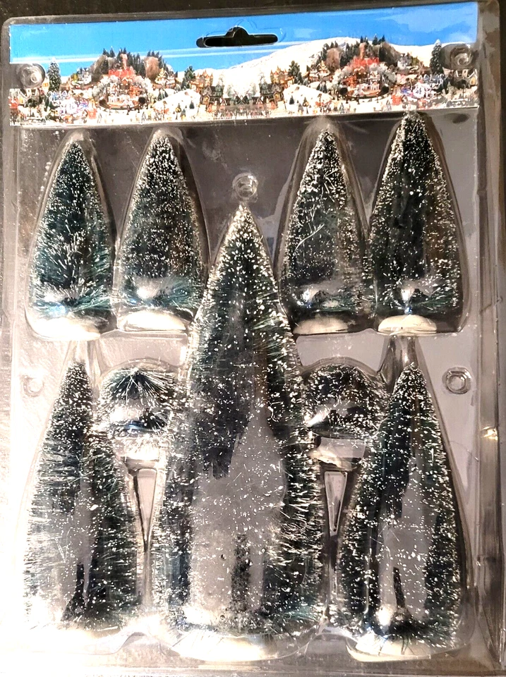 Weihnachtsdorfteile Miniatur Weihnachtsbäume/Tannen grün 6 bis 22 cm 9x St./Pack