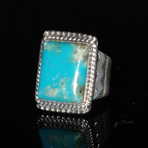 Men's Size 11.5 Turquoise Mountain Turquoise Sterling Ring Herman Vandever - Picture 3 of 12