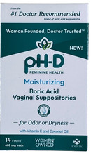 pH-D Feminine Health Boric Acid Vaginal Suppositories 600mg 14Ct Exp 03/2027 NEW