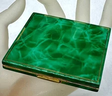 VINTAGE MID CENTURY MALACHITE COMPACT MIRROR WEST GERMANY SIGNED NEW