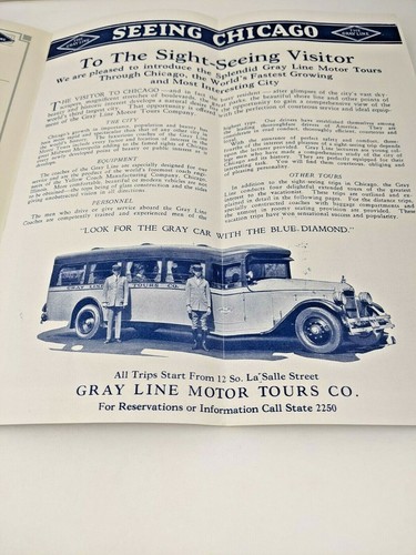 1928 Chicago Map The Gray Line Tour Bus SEEING CHICAGO Fold Out Brochure - Picture 4 of 10