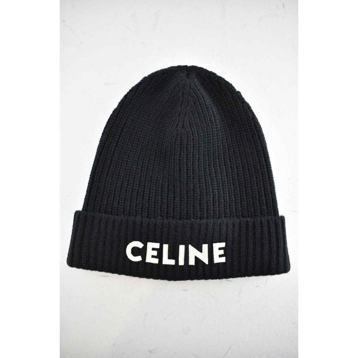 Celine Paris Black White Logo Laine Knit Wool Embroidered