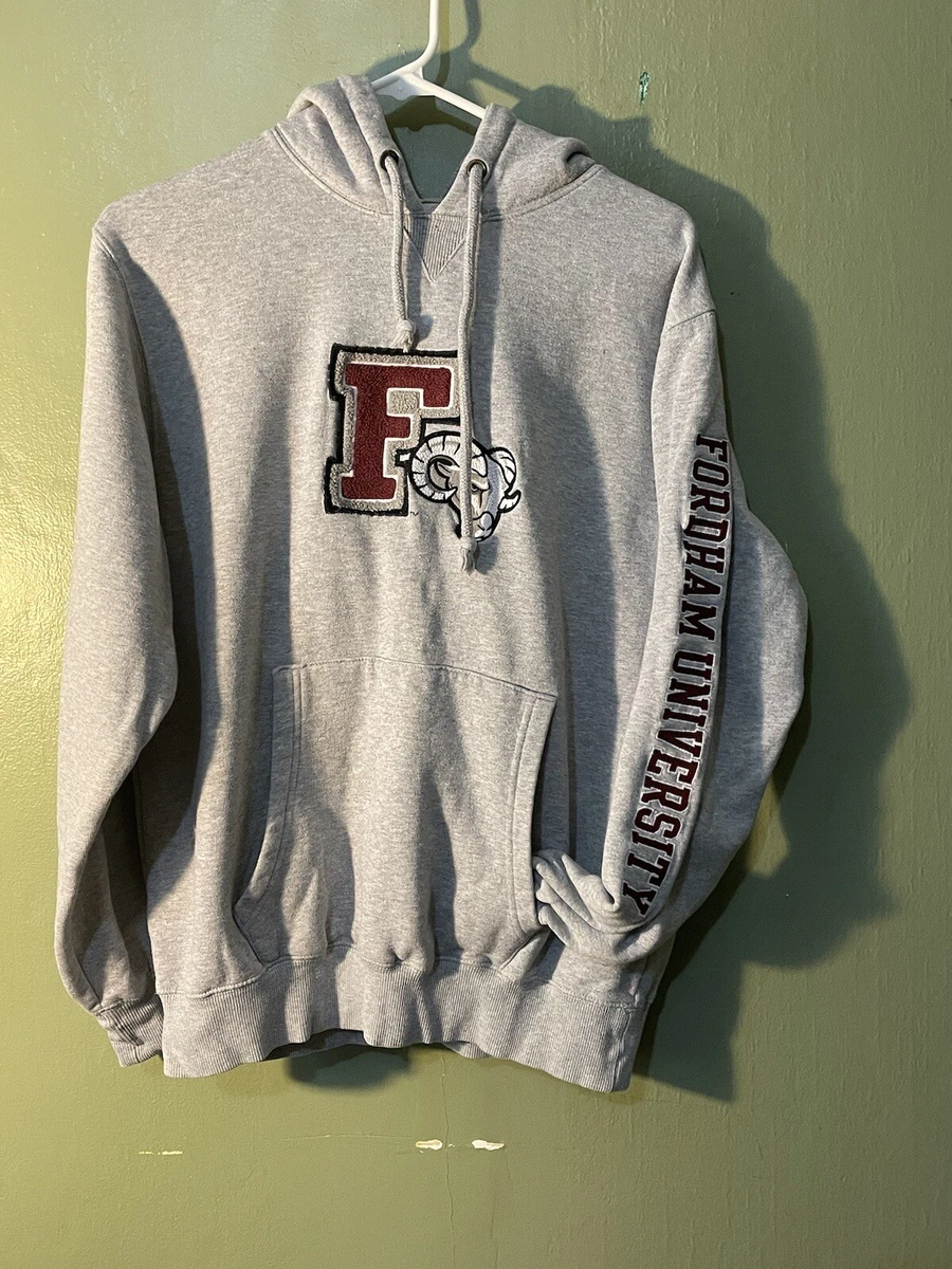 Fordham University Embroidered Hoodie Sweatshirt Small Sleeve Embroidery Gray