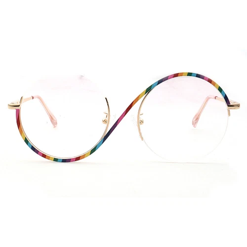Stilvolle Damen Herren Runde Halbrand Brille Regenbogen Brille Brillengestell Halbrandlos - Bild 6 von 41