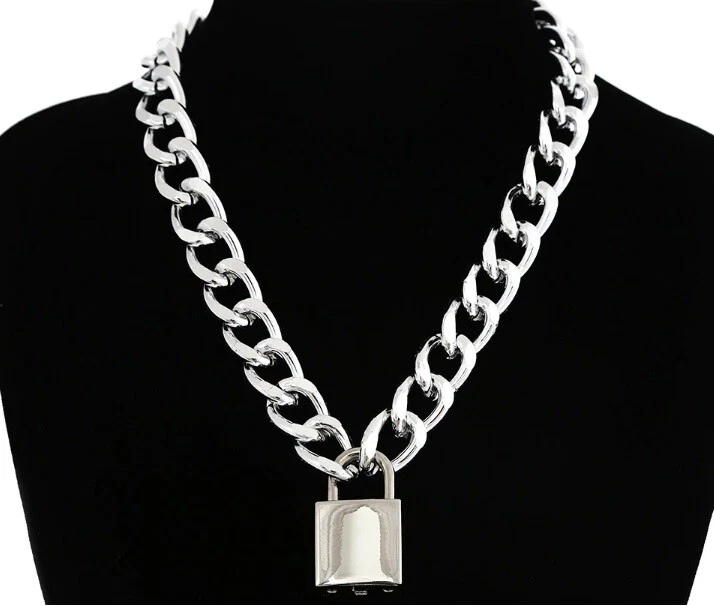 Silver Chain Necklace With Silver Lock/ Padlock Charm Lock 