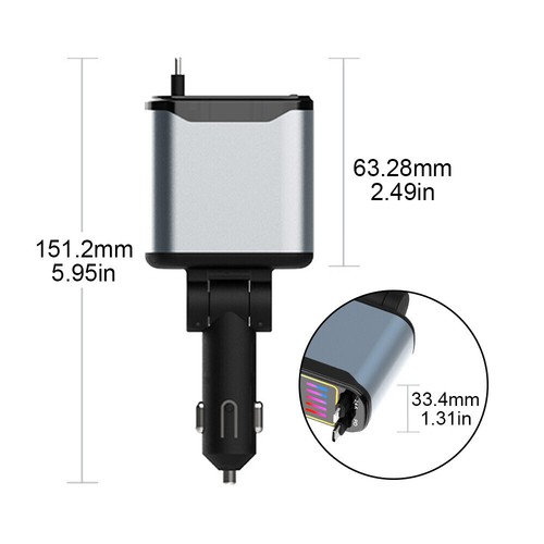 4 w 1 Ładowarka samochodowa Zapalniczka Adapter Chowana szybka ładowarka USB typu C - Zdjęcie 7 z 9