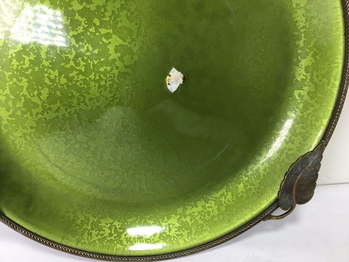 CC32 Vintage Evans Green Enamel Dish with Brass leaf to the Edge - Set of 1 Dish - Picture 4 of 7