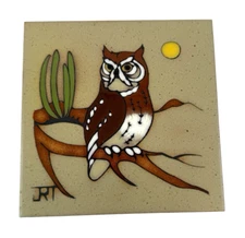Ceramic Owl Tile Trivet Decorative Tile by Cleo Teissedre 6"