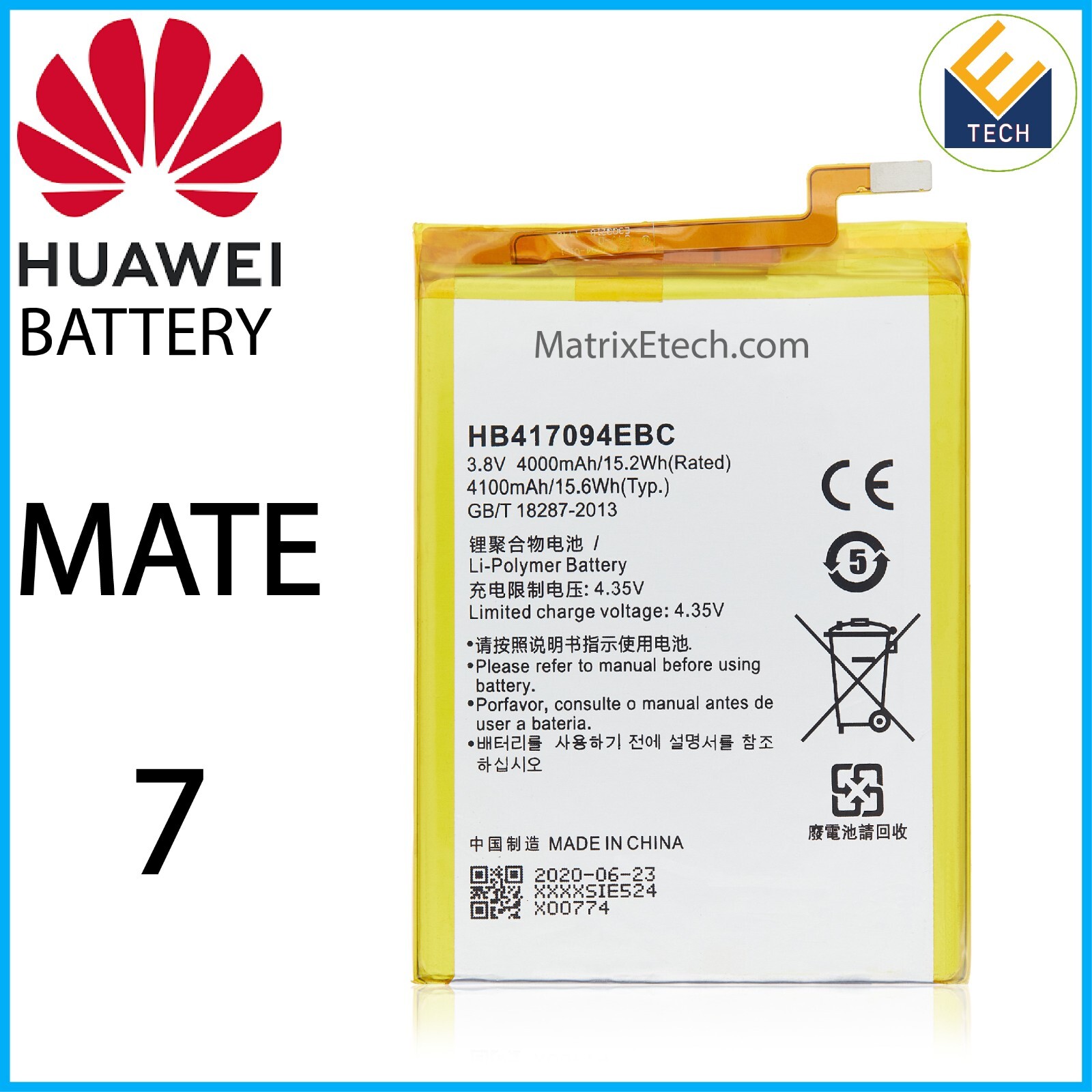 Huawei Mate 7 Replacement Battery (HB417094EBC)-image