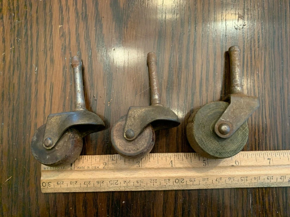 mixed lot of 3 Antique wooden Furniture Casters Wheels 1.25- 1.5" diameter  - Image 3 of 4