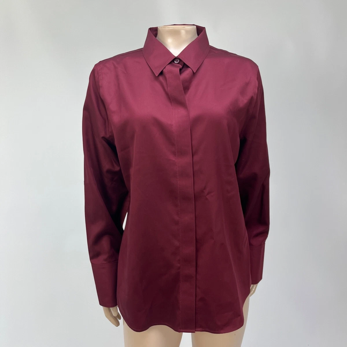 NEW Chico s Women s Blouse Long Sleeve Red Satin non Iron 1 Medium Cotton PP8