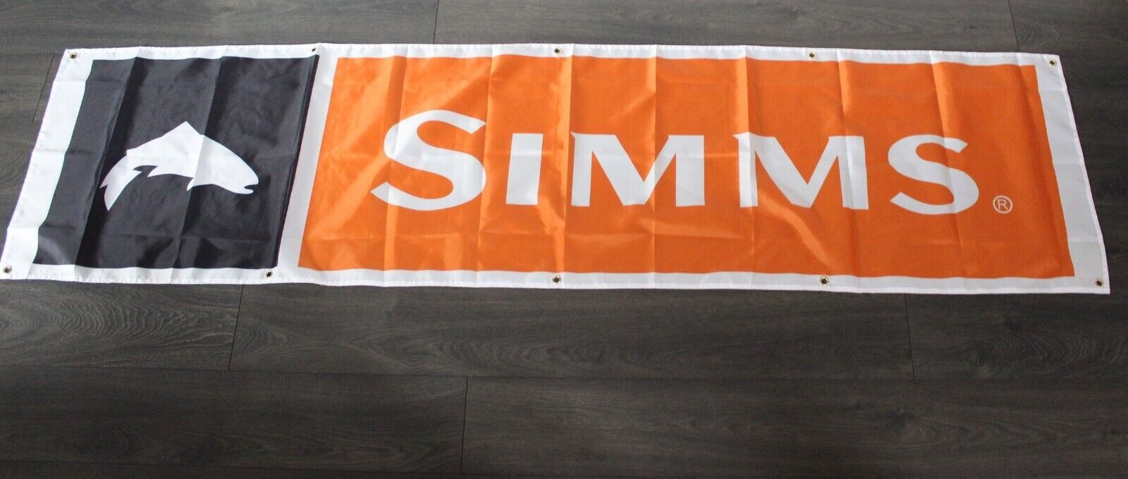 Simms Fly Fishing Banner White Flag Huge Giant Big 2x8 feet Fish Fisherman 