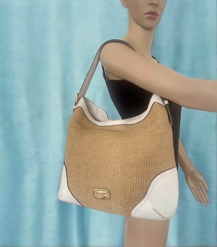 Michael Kors Millbrook Wicker Straw Ivory Leather Hobo Shoulder Bag - Picture 3 of 19