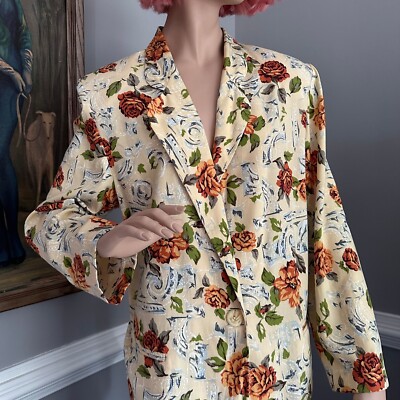 Vintage 80s 90s Floral Blazer Brat Pack Shoulder Pads