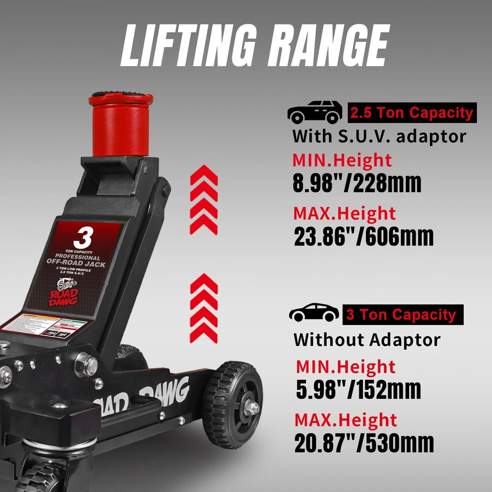 ROAD DAWG Big Wheel Off-Road Jack,Aluminum and Steel Racing Floor, 3 Ton Jack - Image 2 of 4
