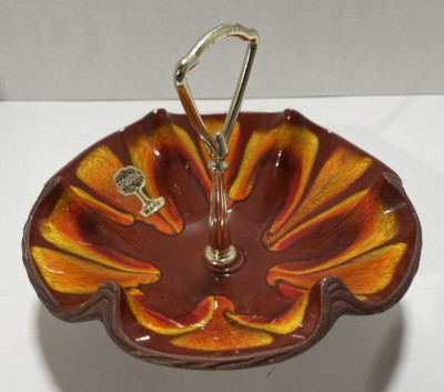 Vintage Sequoia Ware 610 Glazed Pottery Nut Bowl W/Handle