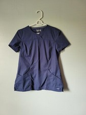 Landau Scrub Top Women's Size XS Navy Blue Stretch Medical Uniform with Pockets