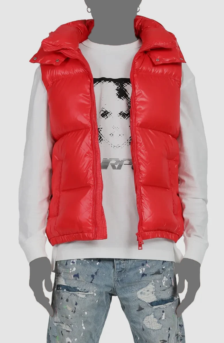 Red puffer jacket vest hotsell